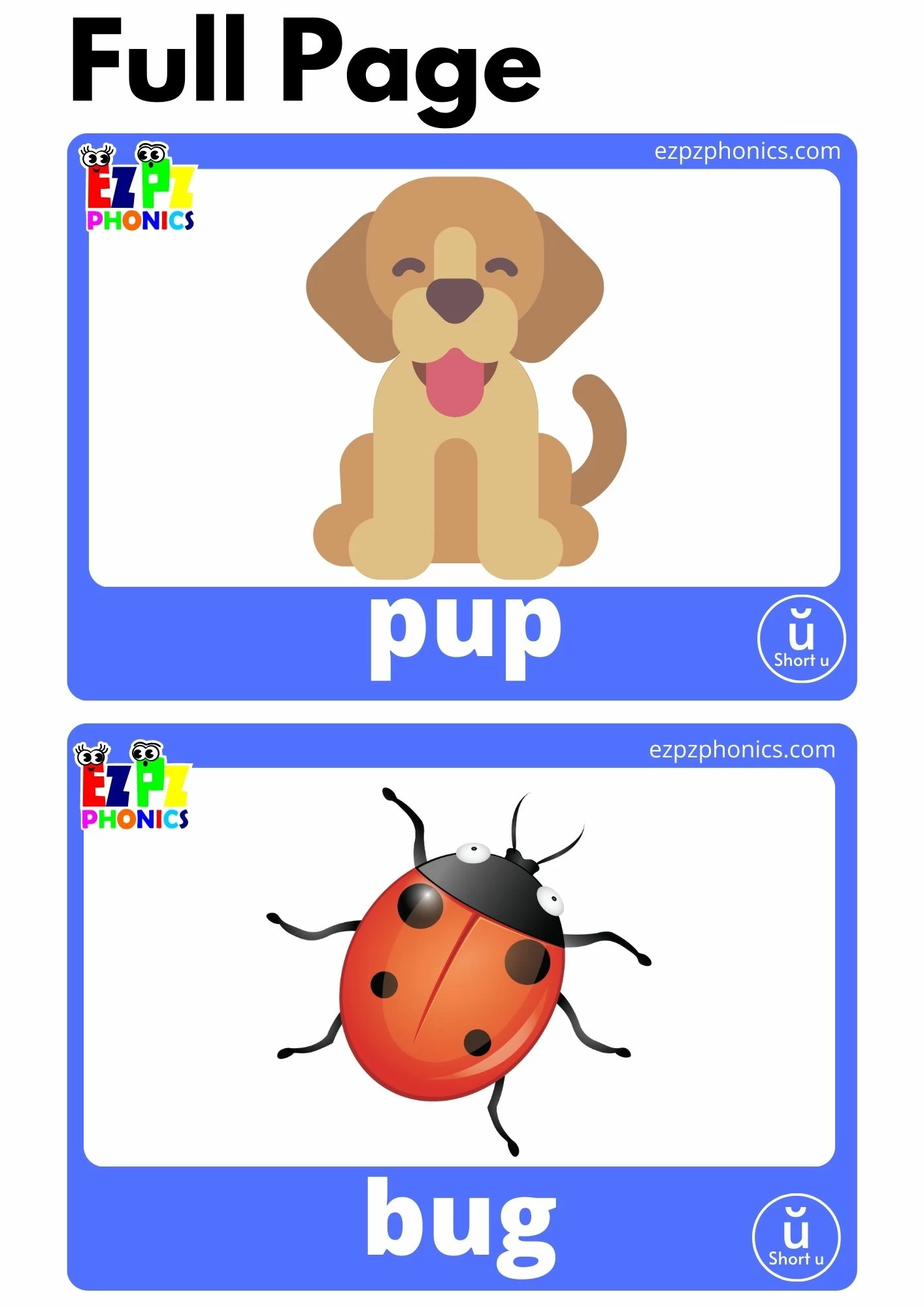 U Short Vowel CVC Words Flashcards Free PDF Download or View Online Phonics Flashcards Pack For ESL and Kindergarten Students